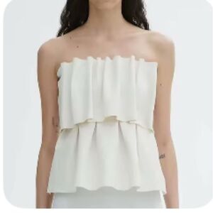Elegant white Strapless Ruffle Top